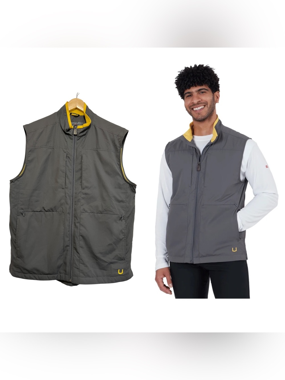 SCOTTeVEST Men’s Best Travel Vest in Fossil Gray & Mustard Size Large